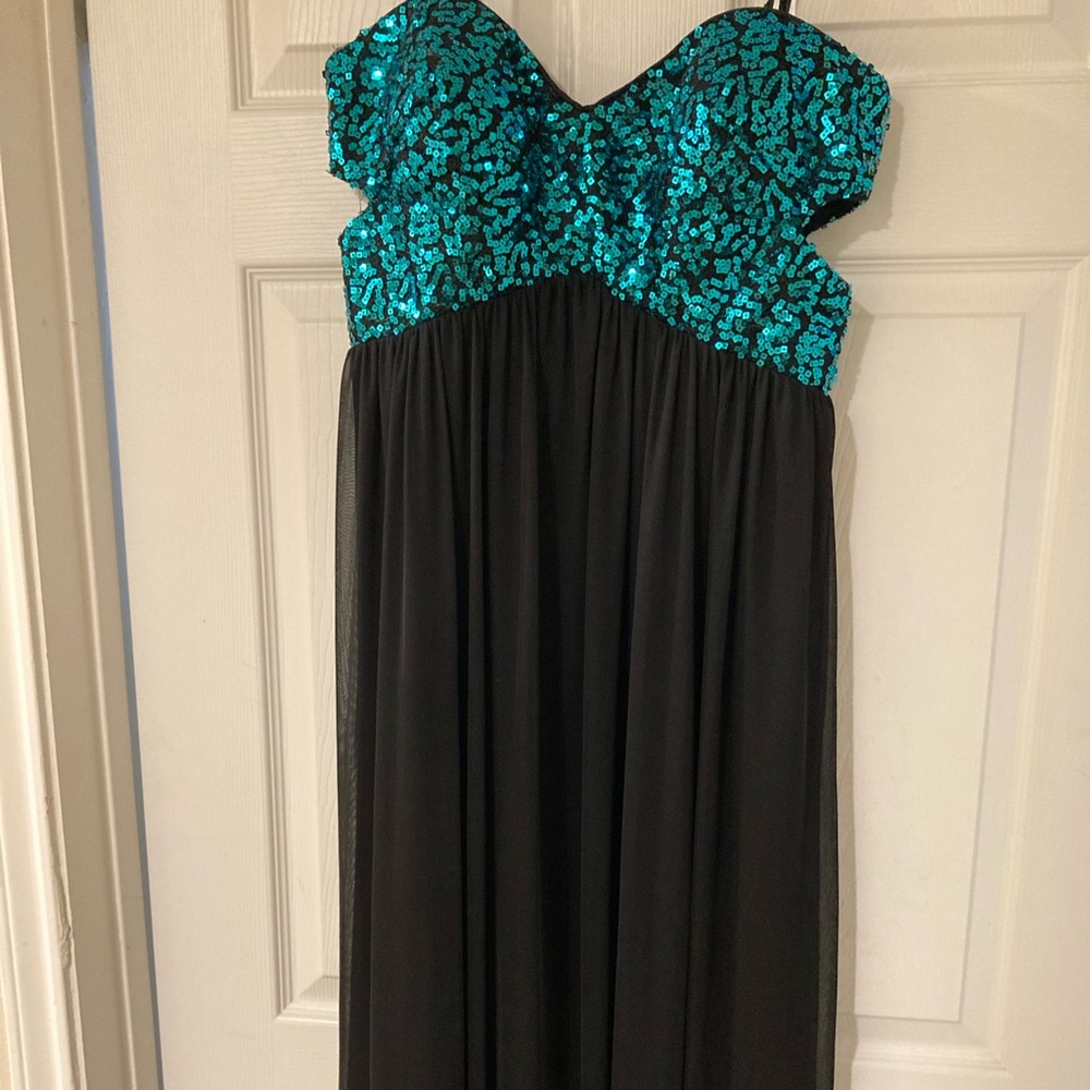Strapless Turquoise Sequin Black Homecoming Dress
